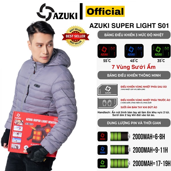 Áo Sưởi Ấm Điện Azuki Siêu Nhẹ S01 Mới Nhất