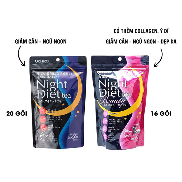 Trà giảm cân Night Diet Tea Orihiro màu xanh giảm cân, ngủ ngon